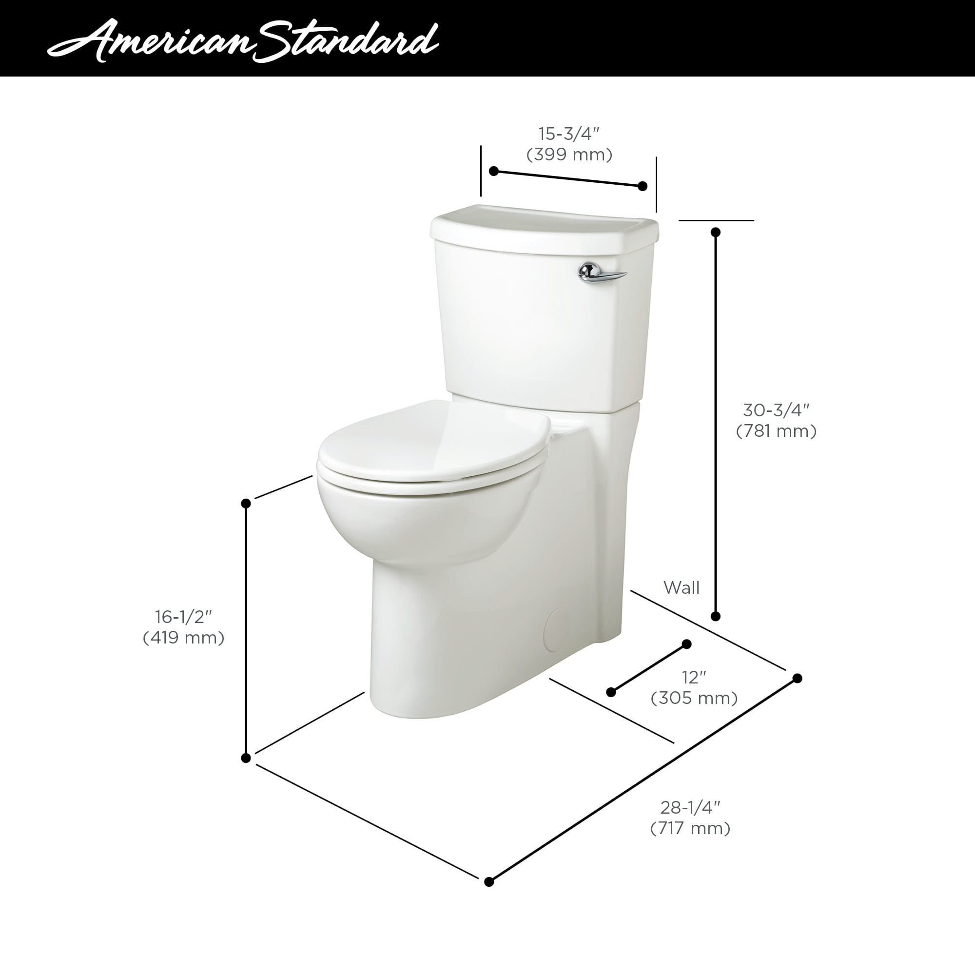 American Standard Cadet 3 FloWise Toilet Tank - 1.28 GPF, 12" Rough-In, White (For Specific Concealed Trap Bowls)